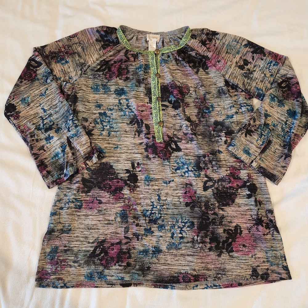 Tracy Porter 1/2 Button Up Blouse Shirt Top Floral Print Womens 12 14 XL